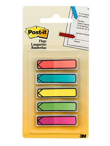 Post-it Arrow Flags, Assorted Bright Colors, .47 in Wide, 100/On-the-Go Dispenser, 1 Dispenser/Pack (684-ARR2)