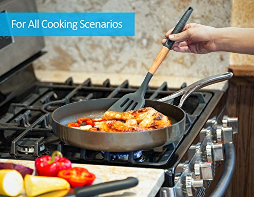 Silicone Cooking Utensils Set (6 pcs) Natural Wood Kitchen Utensils – Eco Friendly & BPA Free, Non Scratch & Non Stick Easy Grip Cooking Tools And Best Kitchen Gadgets Tools for Cookware - Image 4