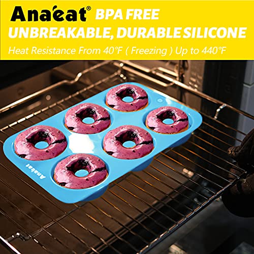 Anaeat 3 Pack Donut Pan Silicone Baking Mold, Just Pop Out! Non-Stick Doughnuts Baking Pans BPA Free for 6 Full-Size Donuts, Muffin, Cake Biscuit Bagels - Oven & Dishwasher Safe (Multicolor) - Image 6