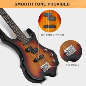 GLARRY Electric Bass Guitar 4 Strings Buring Fire Style Full Size for Beginner Right Hand with Bag, Strap and Accessories (Sunset) - Image 5